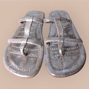 Free People Factory Distressed Silver Roman Gladiator Sandals Size 11